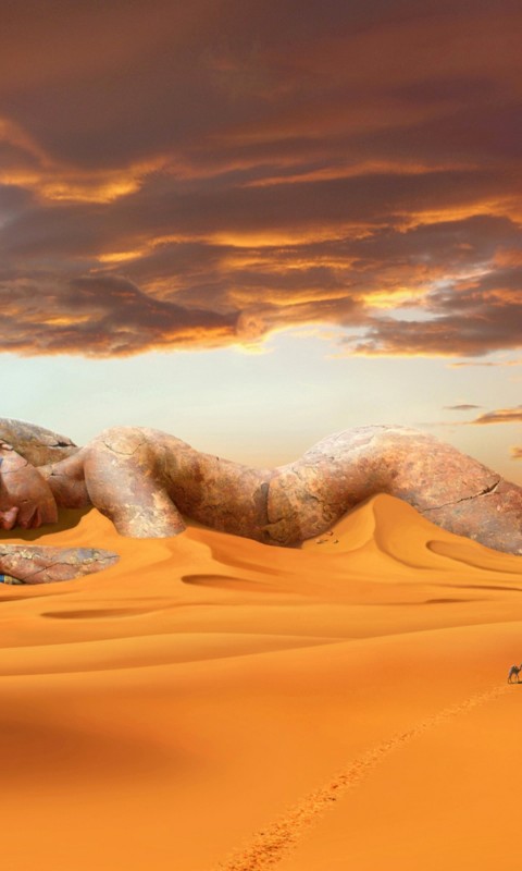 Download Ancient Pyramids Desert Statue Wallpaper in 480x800 Resolution