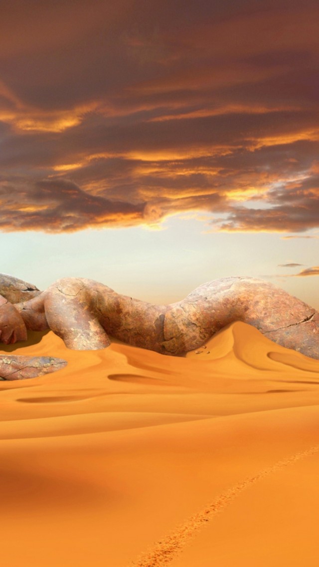 Download Ancient Pyramids Desert Statue Wallpaper in 640x1136 Resolution