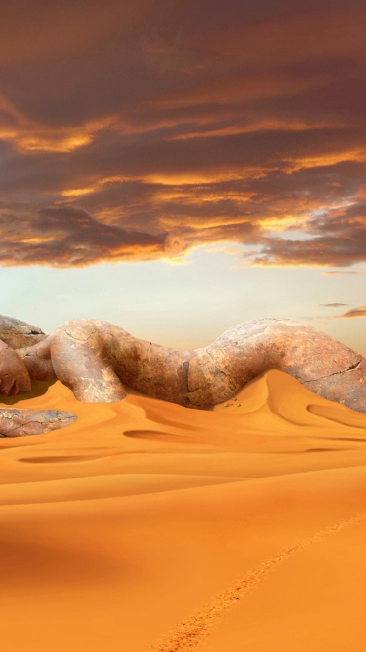 Download Ancient Pyramids Desert Statue Wallpaper in 750x1334 Resolution