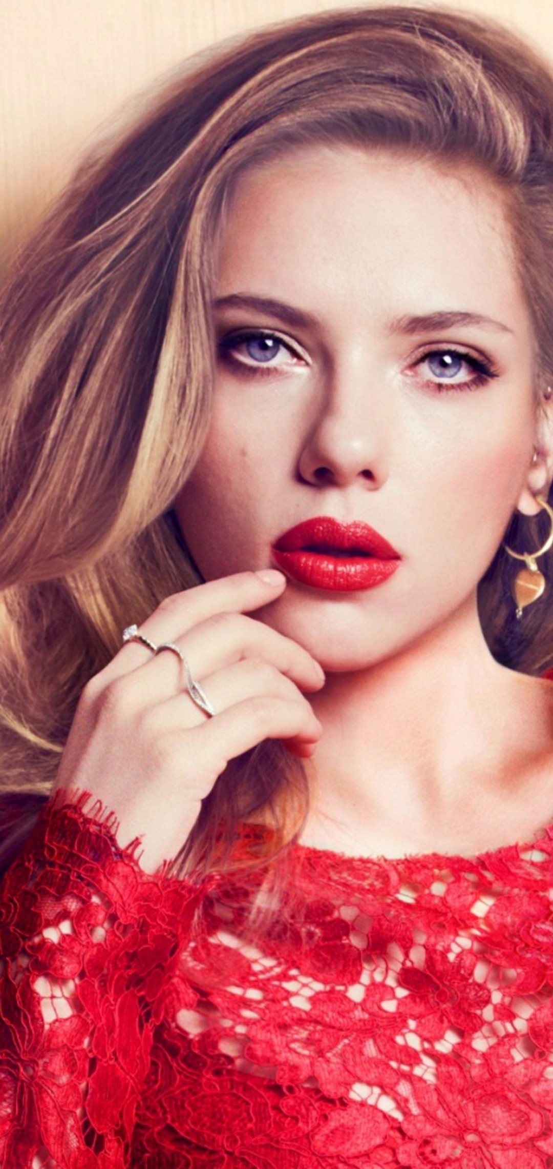 Download Scarlett Johansson Red Dress Wallpaper in 1080x2280 Resolution