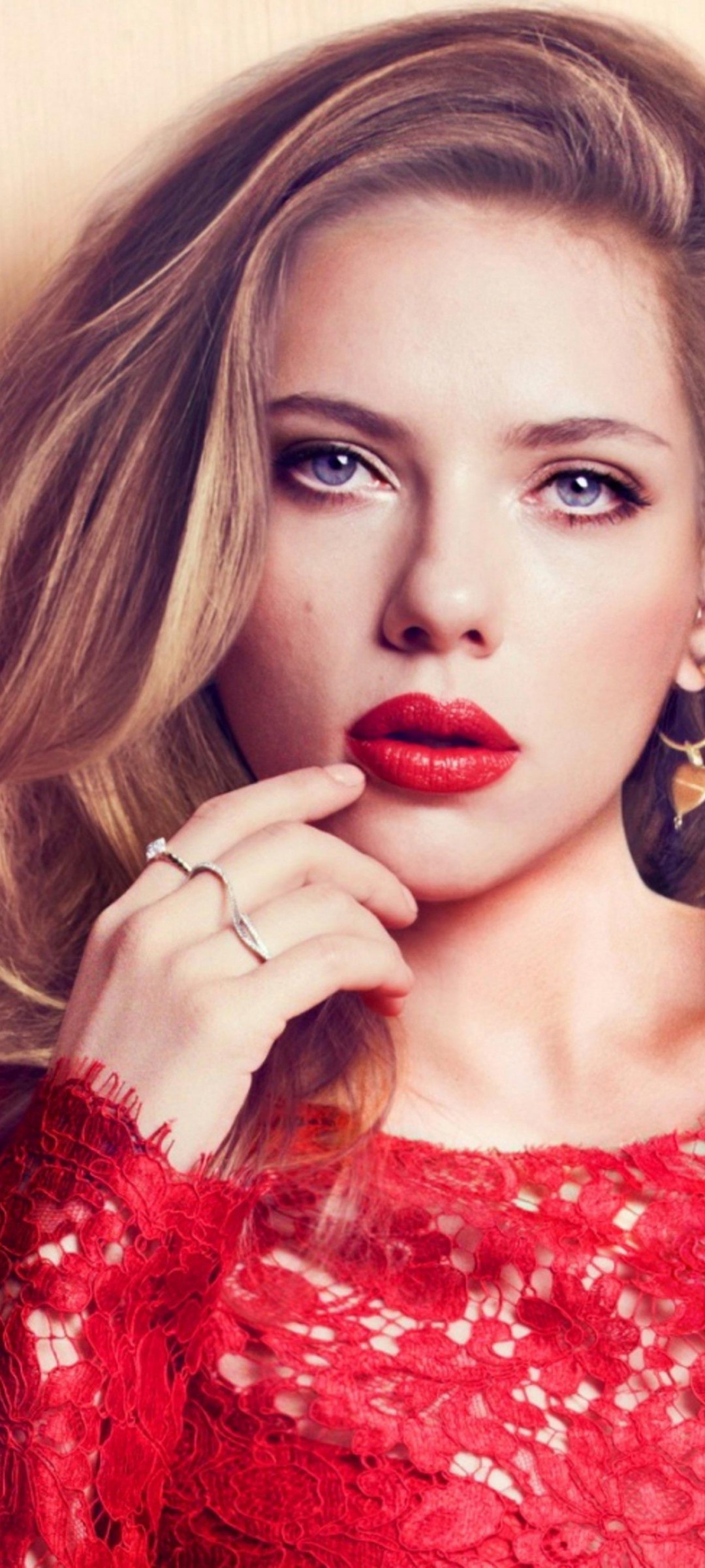 Download Scarlett Johansson Red Dress Wallpaper in 1080x2400 Resolution