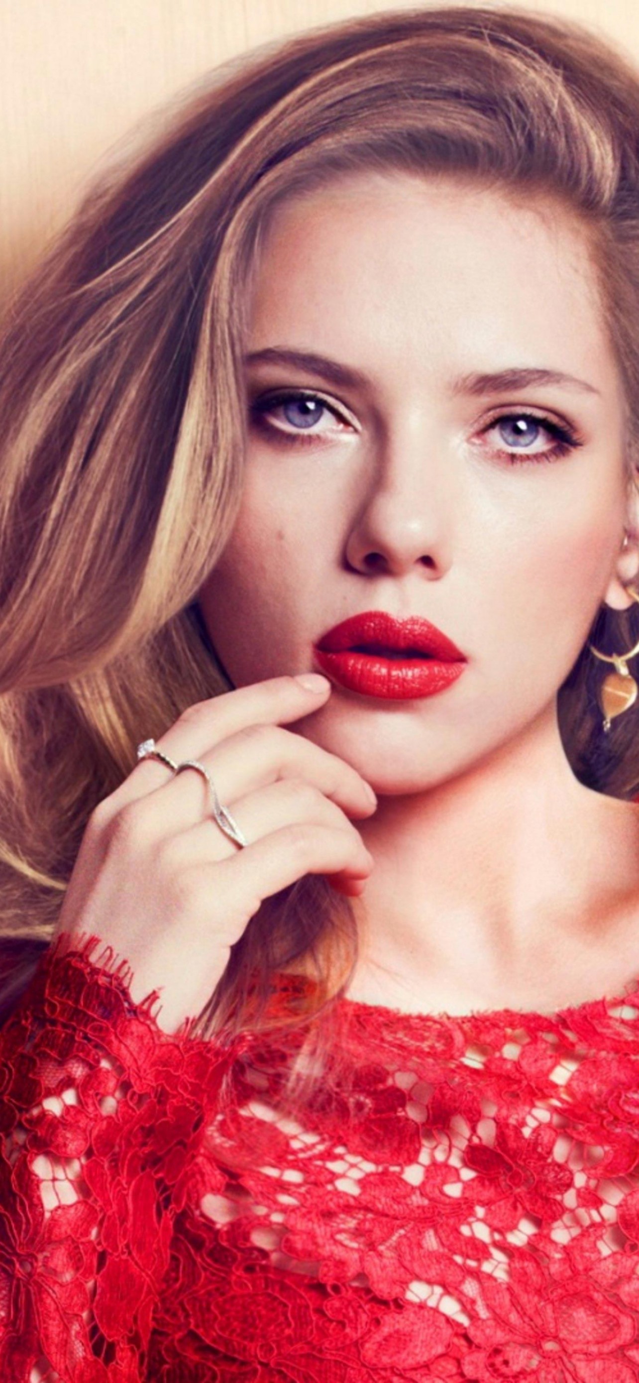 Download Scarlett Johansson Red Dress Wallpaper in 1284x2778 Resolution