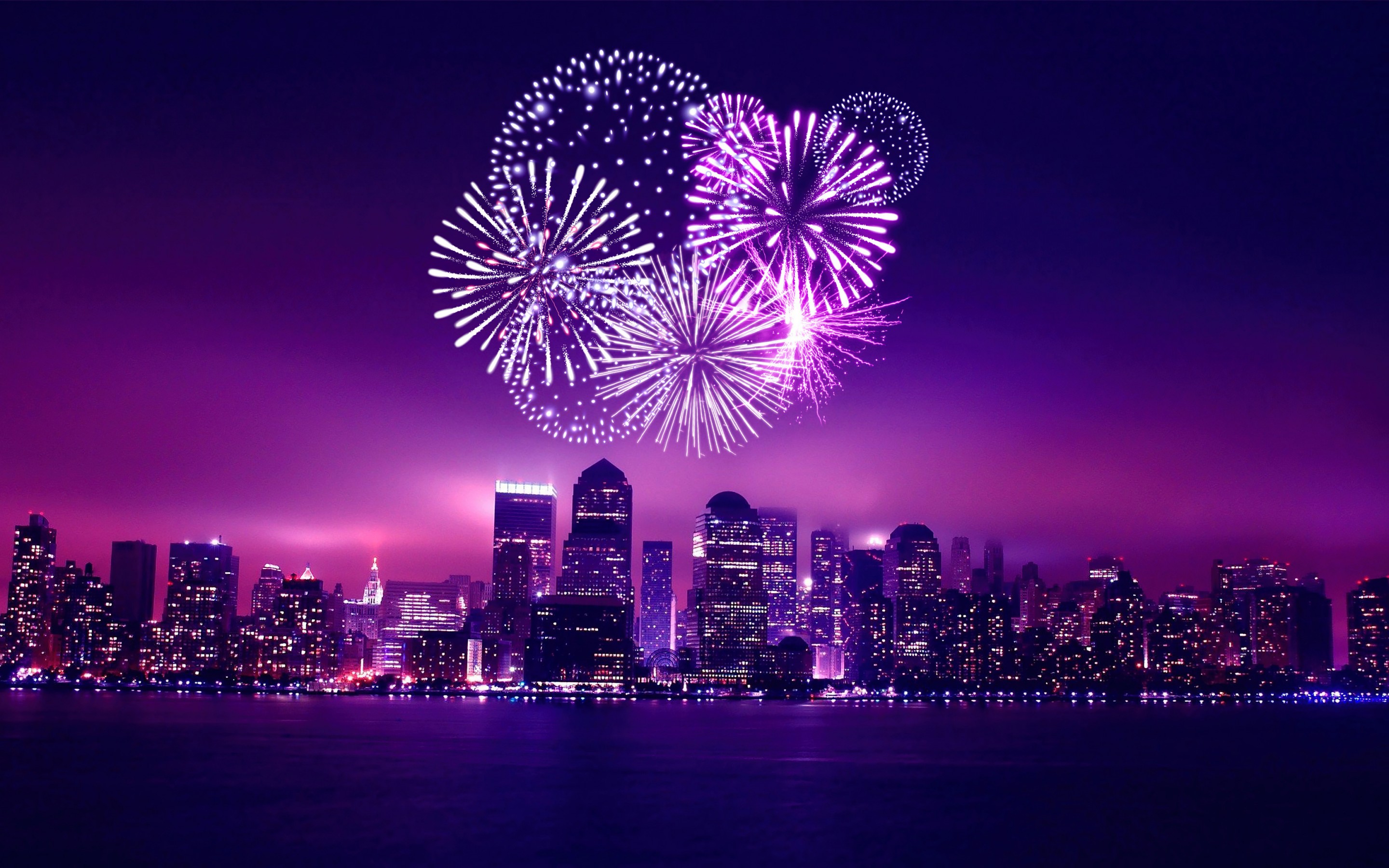 Download Chicago New Year Fireworks Wallpaper in 2880x1800 Resolution