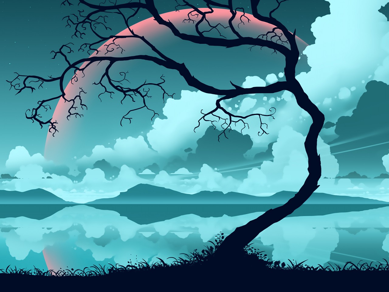 Download Space Tree Digital Art Wallpaper in 1280x960 Resolution