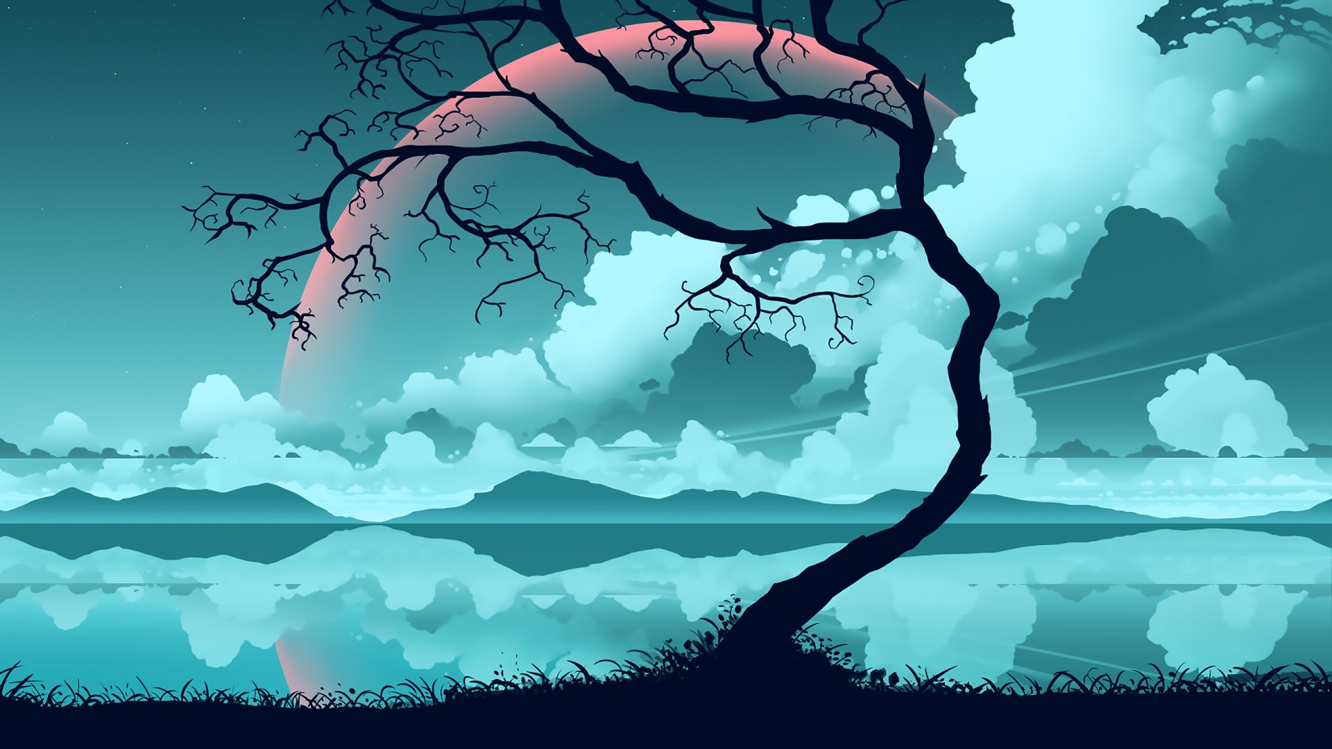 Download Space Tree Digital Art Wallpaper in 1920x1080 Resolution