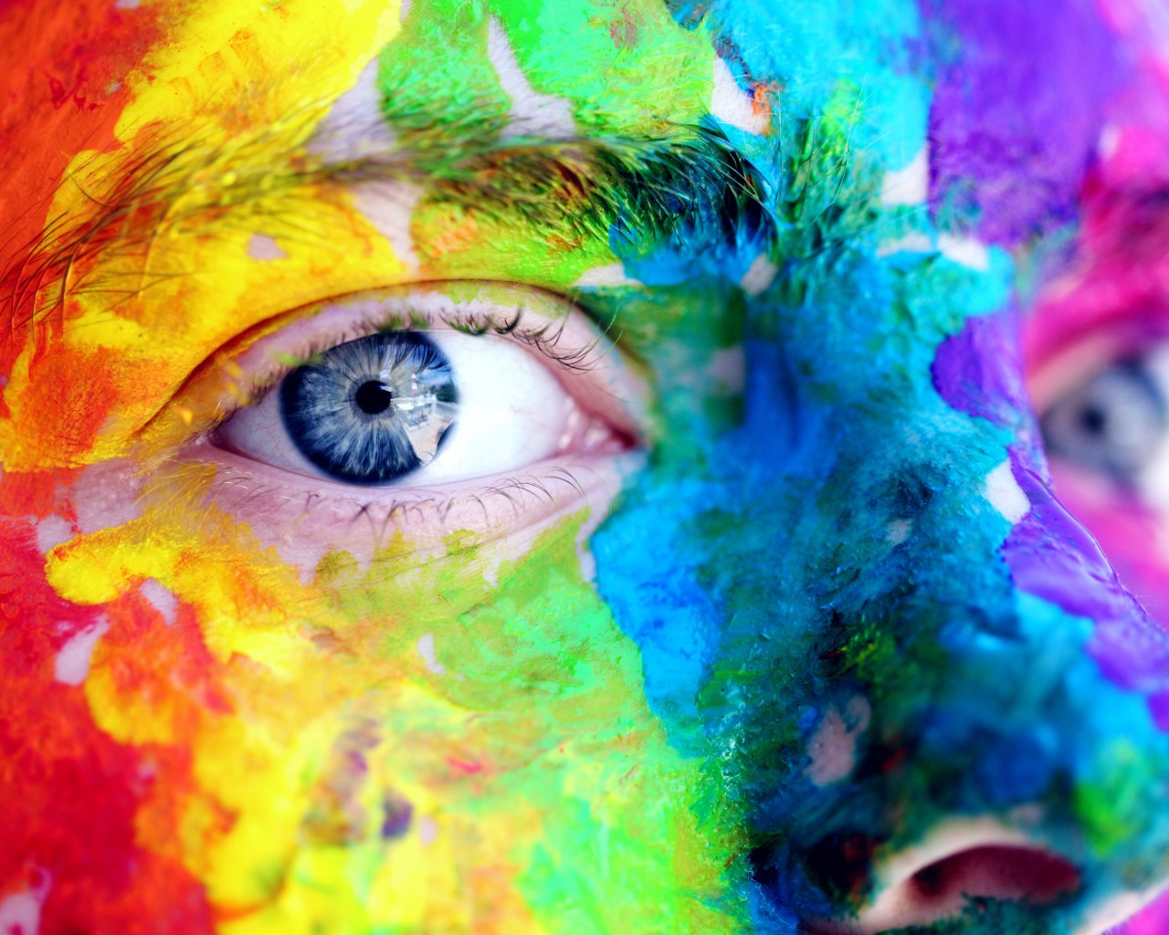 Download Colorful Face Paint Blue Eyes Wallpaper in 1280x1024 Resolution