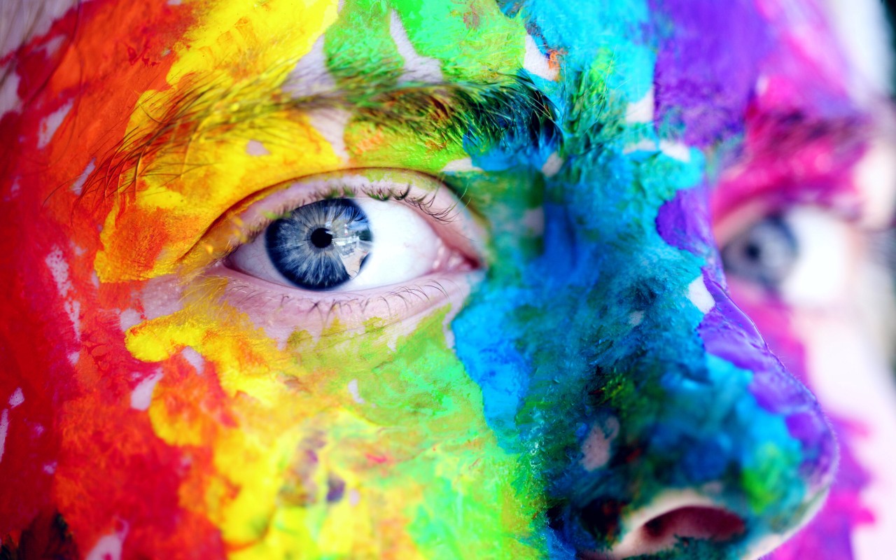 Download Colorful Face Paint Blue Eyes Wallpaper in 1280x800 Resolution
