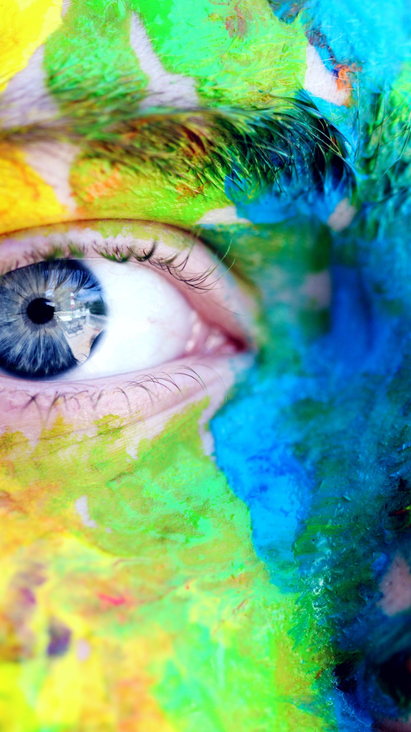 Download Colorful Face Paint Blue Eyes Wallpaper in 1440x2560 Resolution