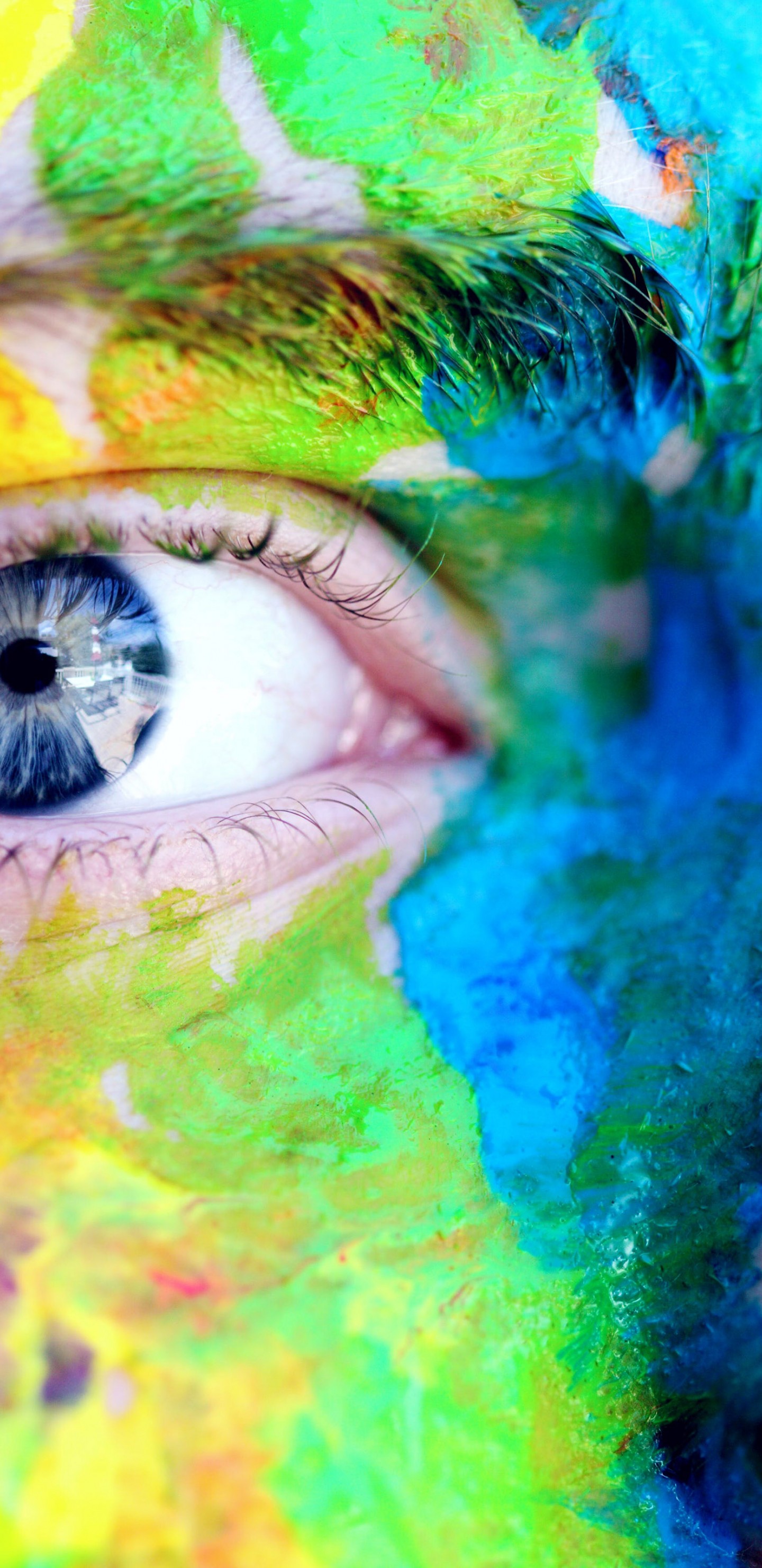 Download Colorful Face Paint Blue Eyes Wallpaper in 1440x2960 Resolution
