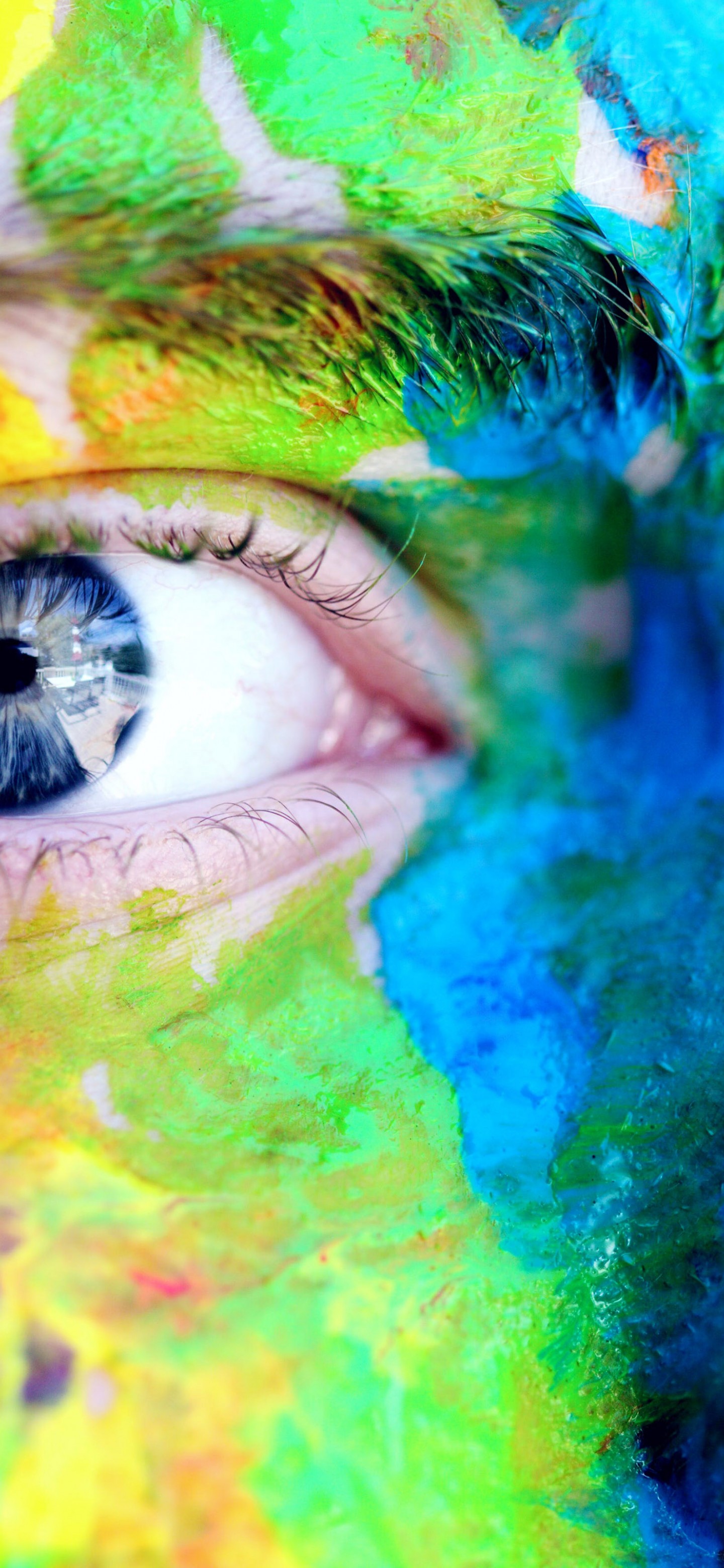 Download Colorful Face Paint Blue Eyes Wallpaper in 1440x3120 Resolution