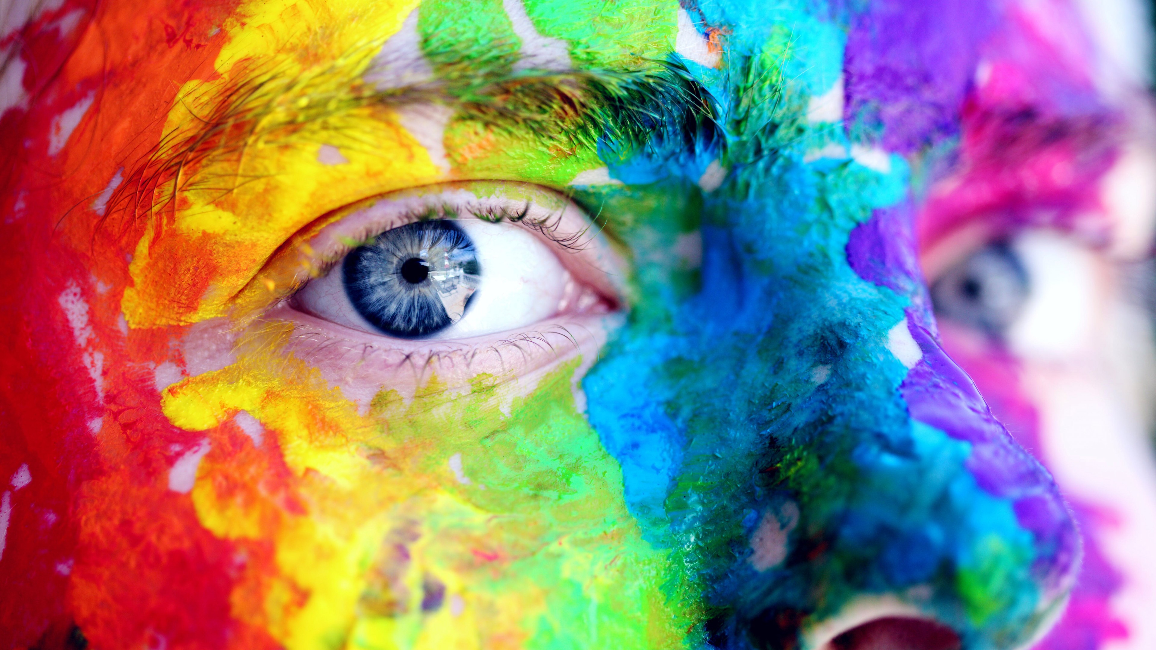 Download Colorful Face Paint Blue Eyes Wallpaper in 3840x2160 Resolution