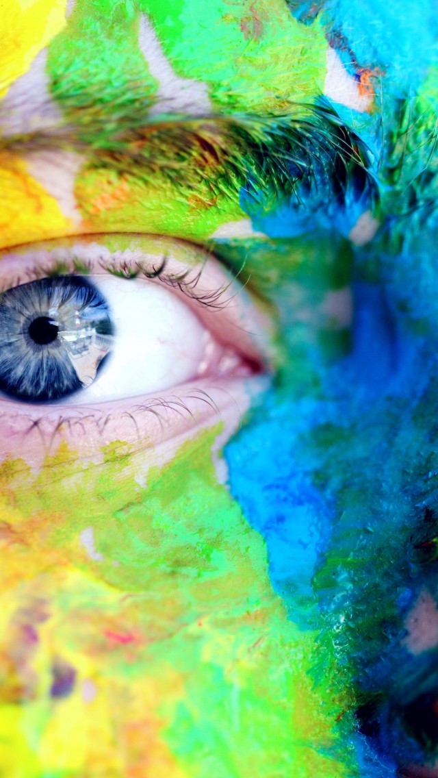 Download Colorful Face Paint Blue Eyes Wallpaper in 640x1136 Resolution
