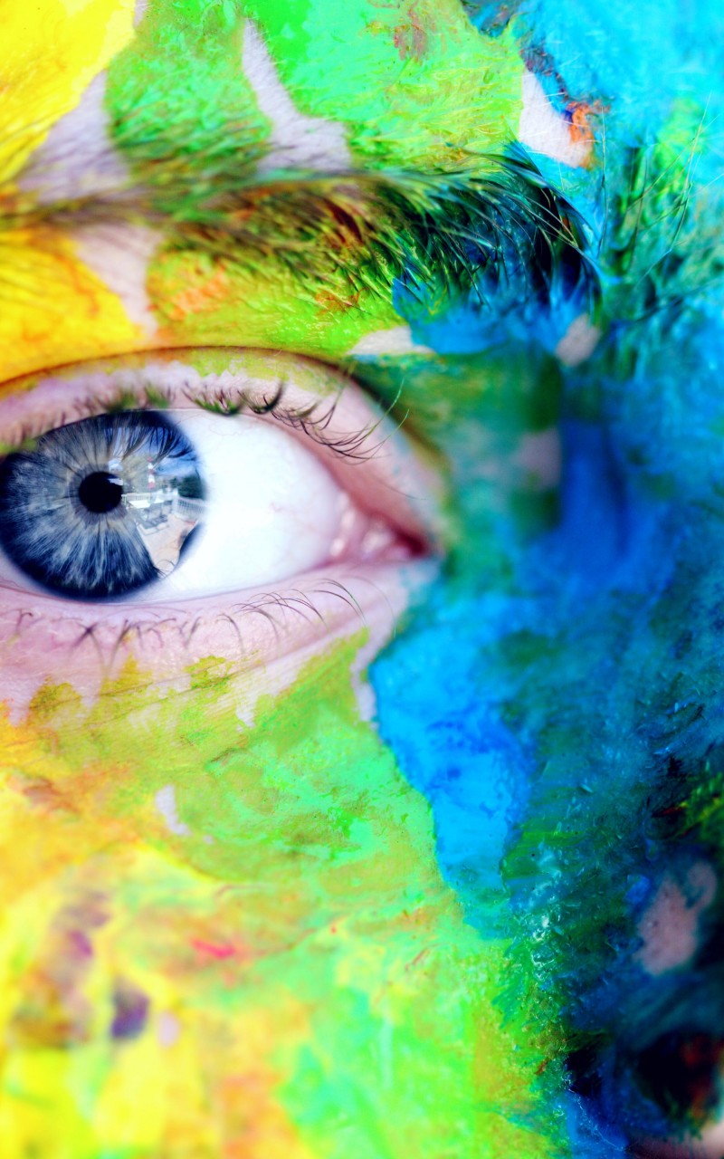 Download Colorful Face Paint Blue Eyes Wallpaper in 800x1280 Resolution