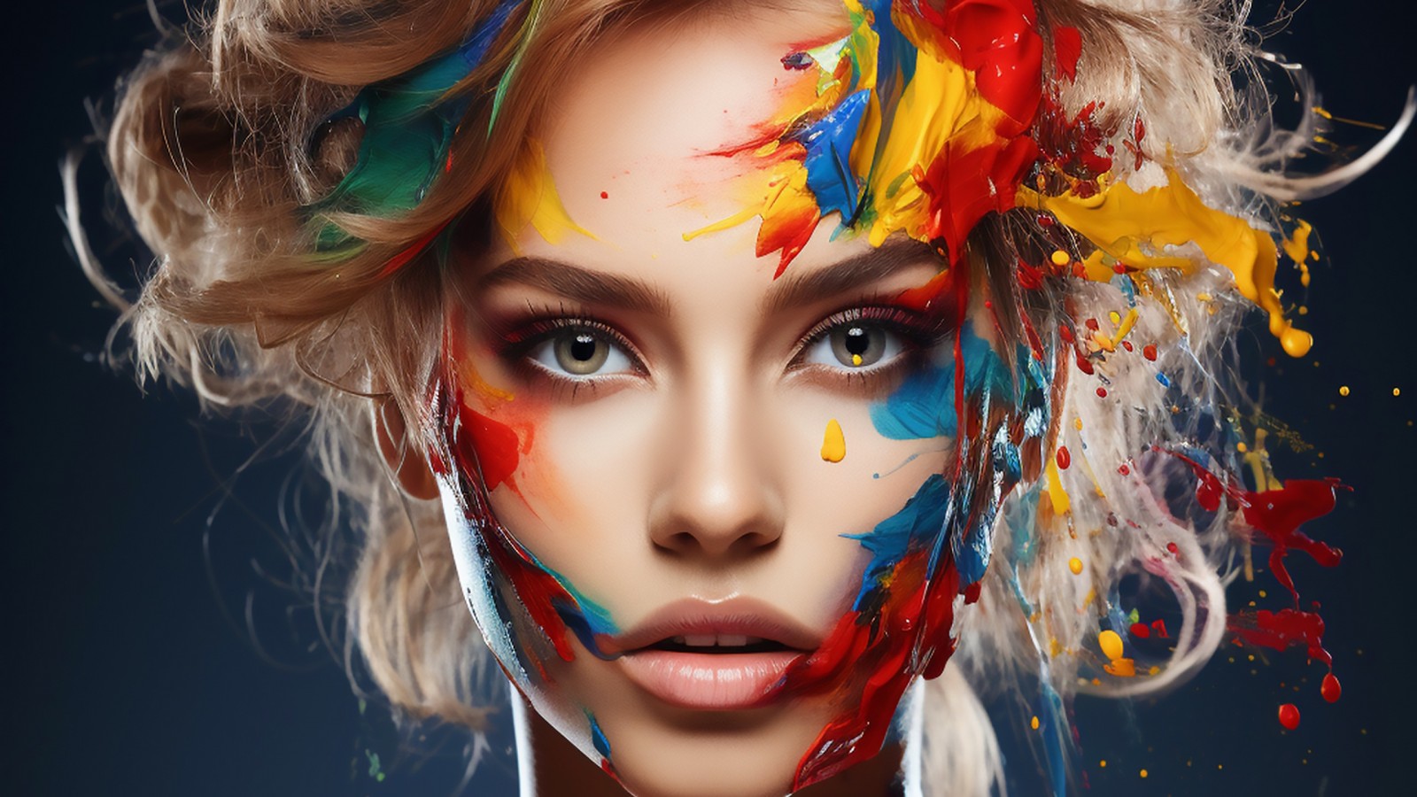 Download Splash Paint Art Woman Face Wallpaper in 1600x900 Resolution