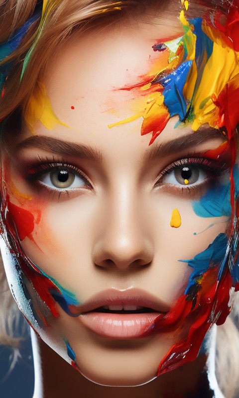 Download Splash Paint Art Woman Face Wallpaper in 480x800 Resolution