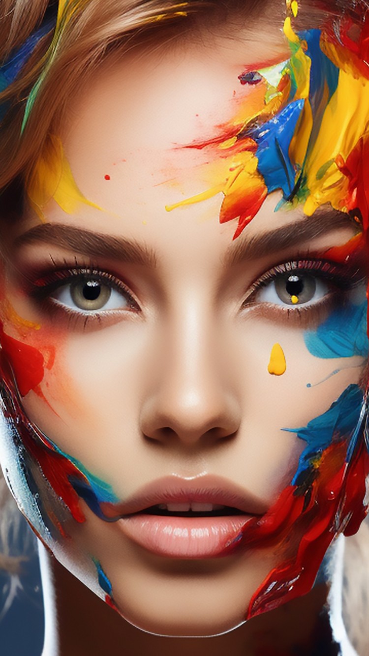 Download Splash Paint Art Woman Face Wallpaper in 750x1334 Resolution