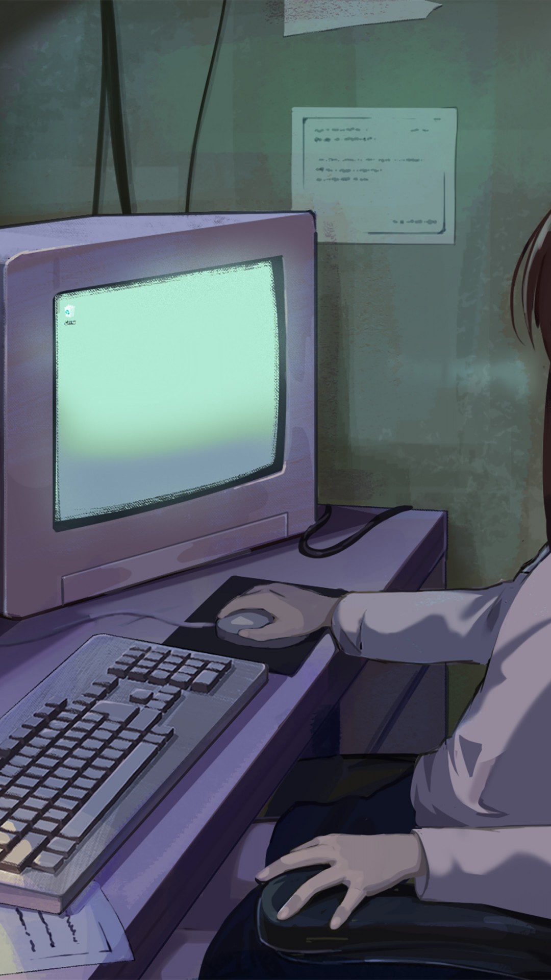 Download Anime Girl Crt Vintage Computer Wallpaper in 1080x1920 Resolution