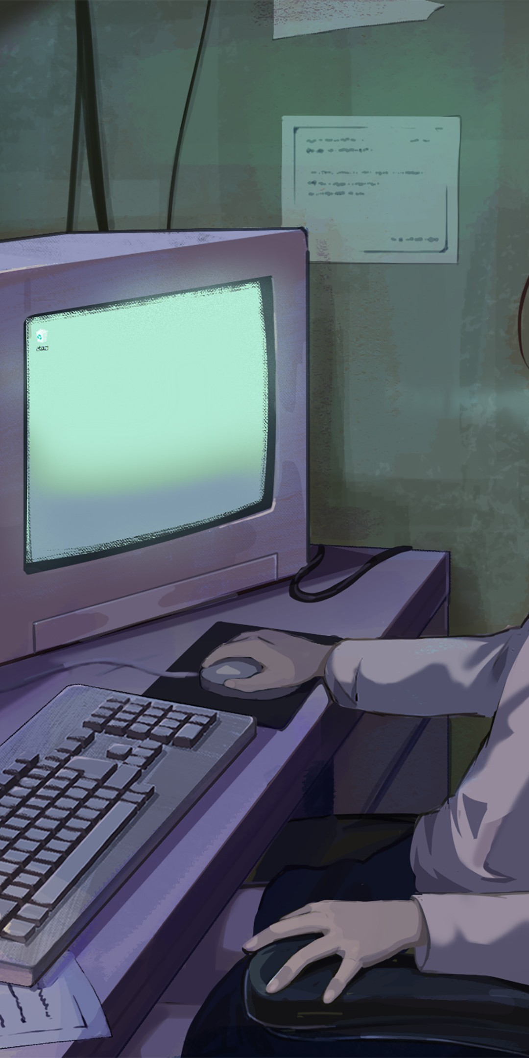 Download Anime Girl Crt Vintage Computer Wallpaper in 1080x2160 Resolution