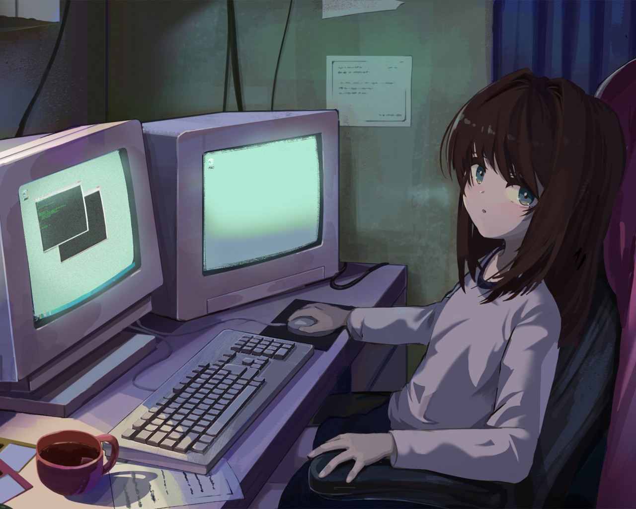 Download Anime Girl Crt Vintage Computer Wallpaper in 1280x1024 Resolution