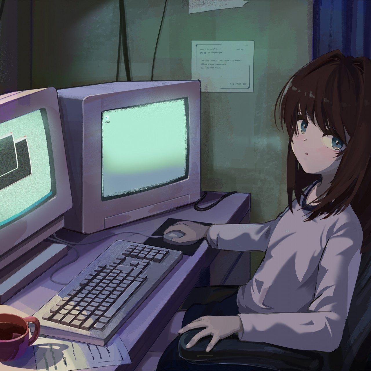 Download Anime Girl Crt Vintage Computer Wallpaper in 1280x1280 Resolution