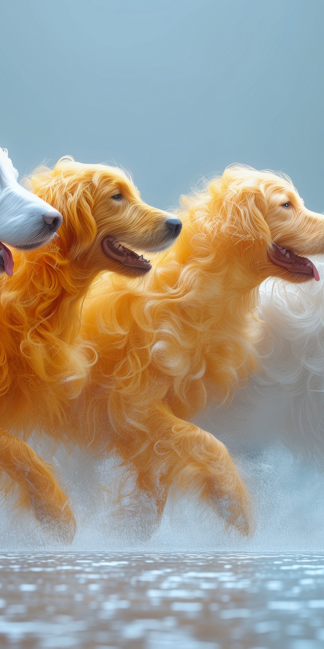 Download Ai Colorful Dogs Running On Water Wallpaper in 1080x2160 Resolution