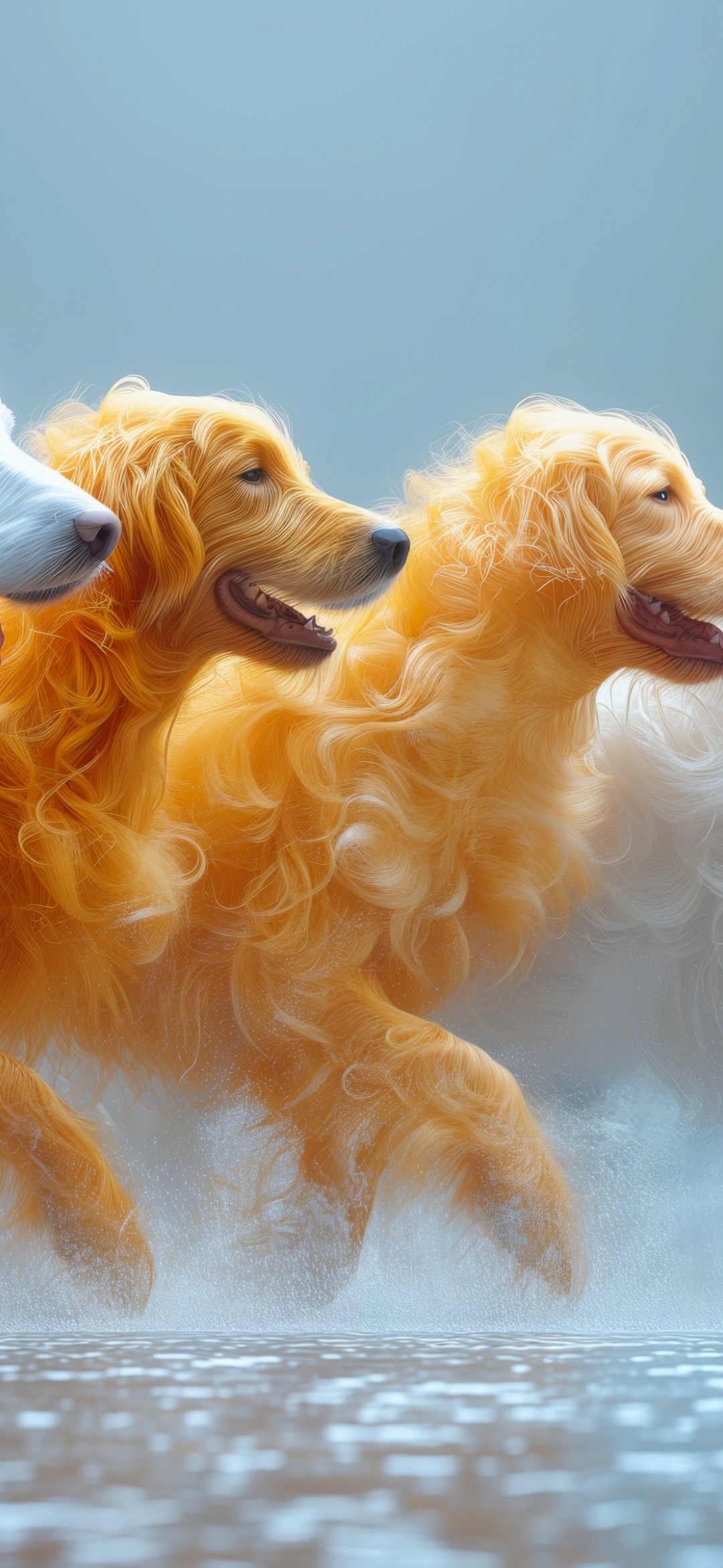 Download Ai Colorful Dogs Running On Water Wallpaper in 1080x2340 Resolution