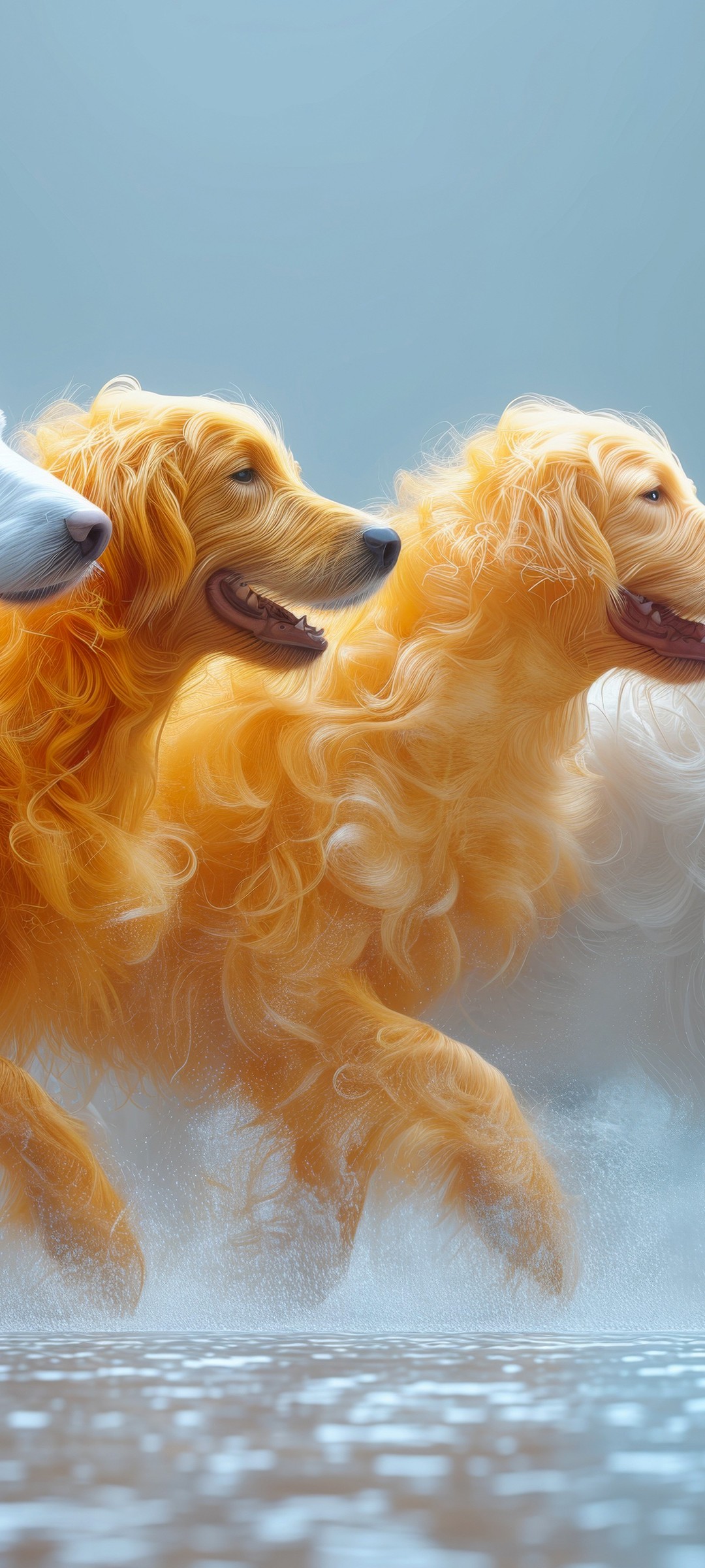 Download Ai Colorful Dogs Running On Water Wallpaper in 1080x2400 Resolution