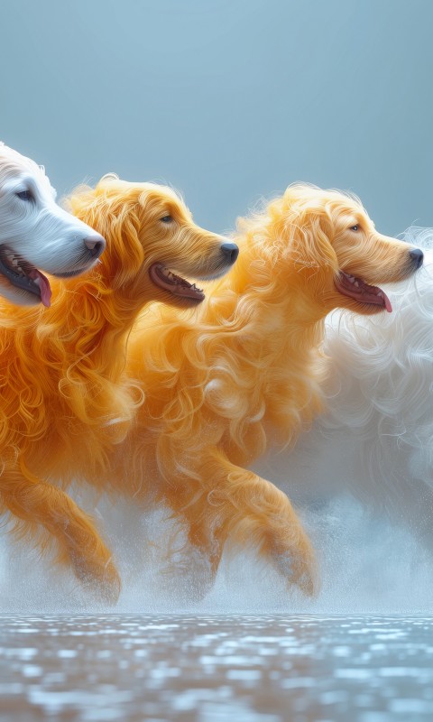 Download Ai Colorful Dogs Running On Water Wallpaper in 480x800 Resolution