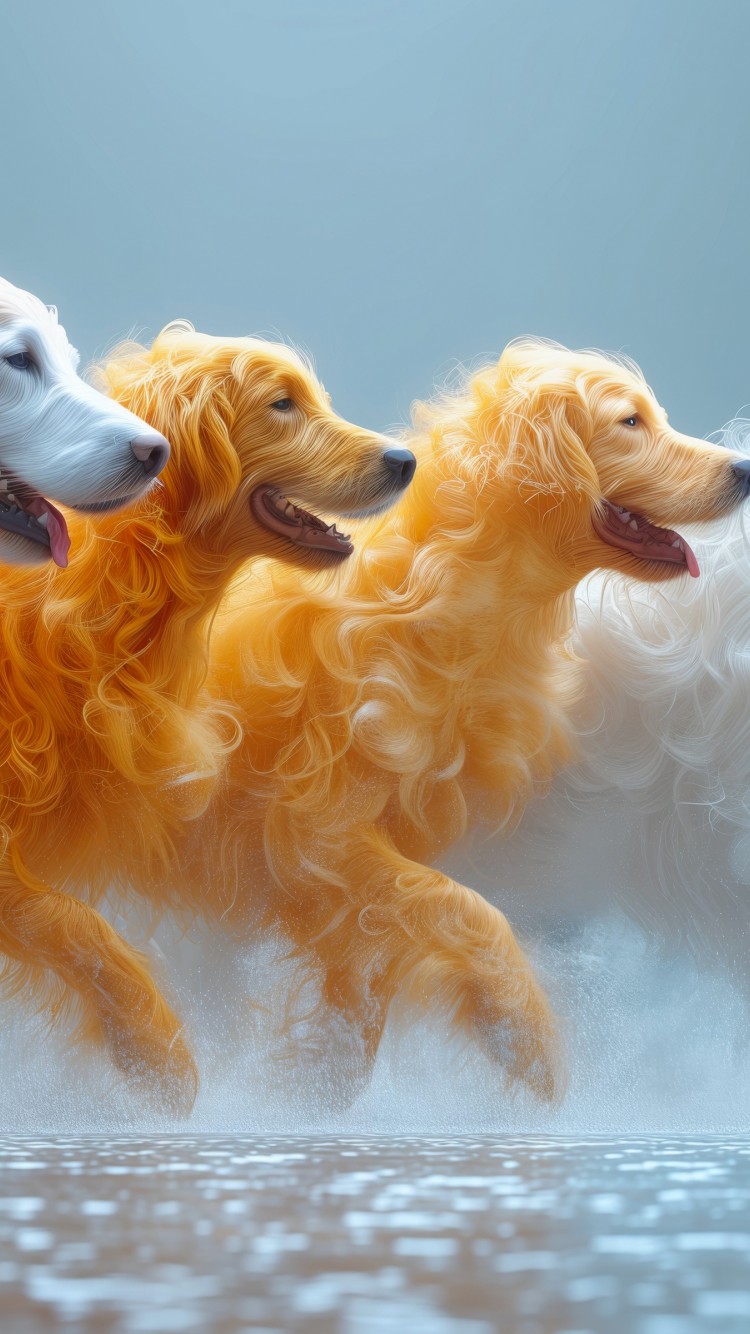 Download Ai Colorful Dogs Running On Water Wallpaper in 750x1334 Resolution