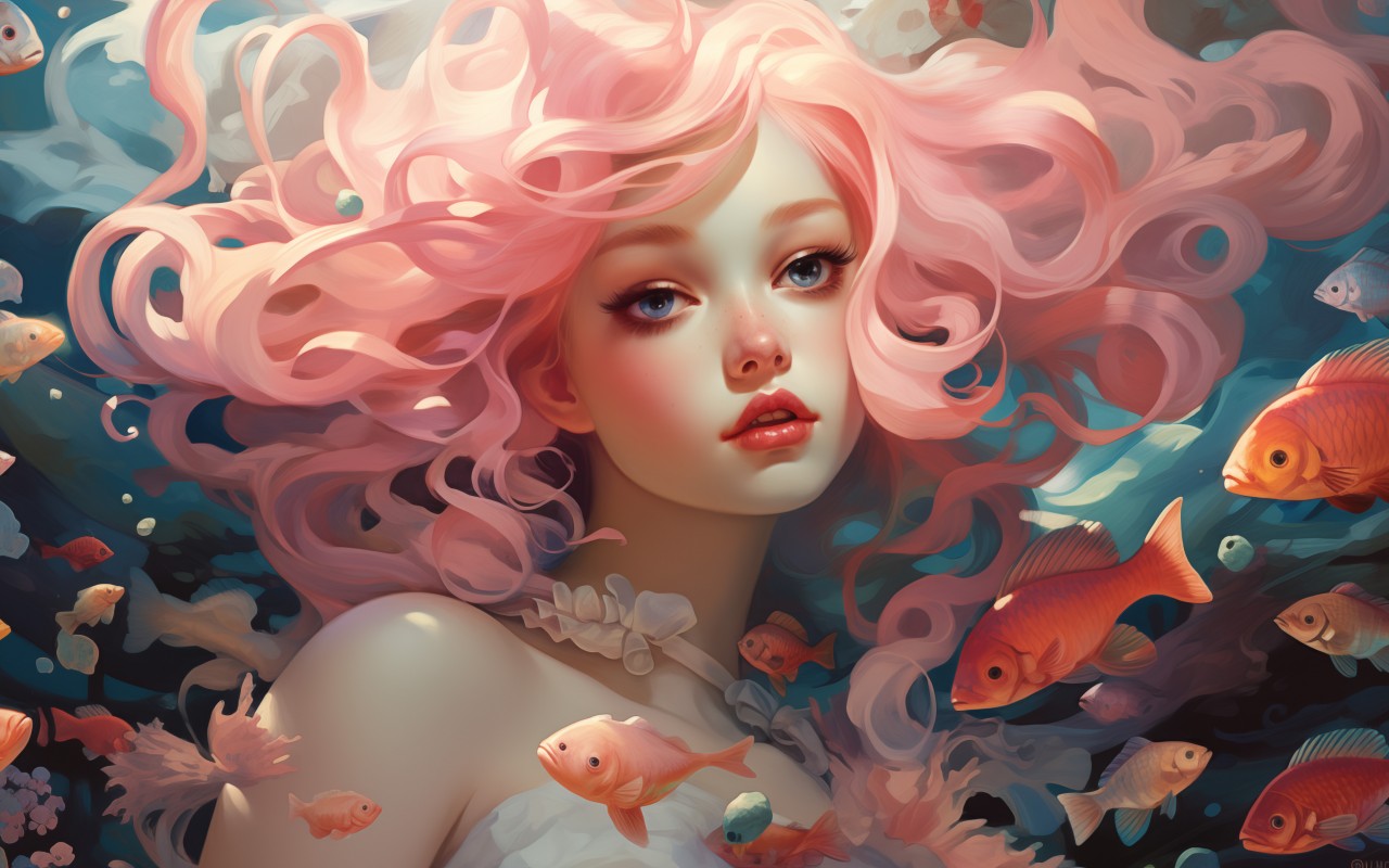 Download Ai Drawing Woman Fish Colors Wallpaper in 1280x800 Resolution