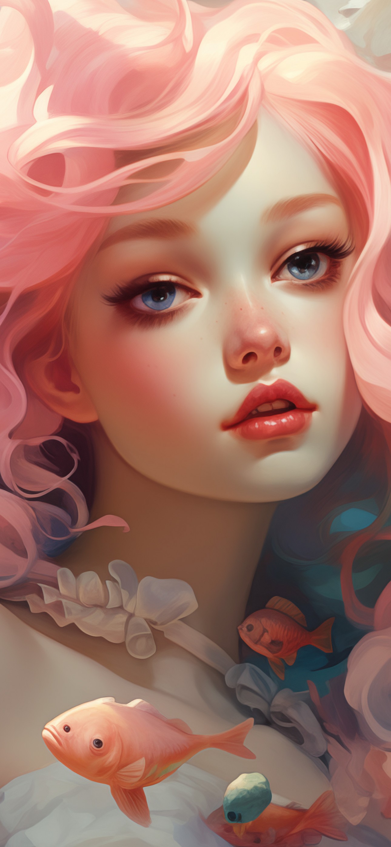 Download Ai Drawing Woman Fish Colors Wallpaper in 1290x2796 Resolution