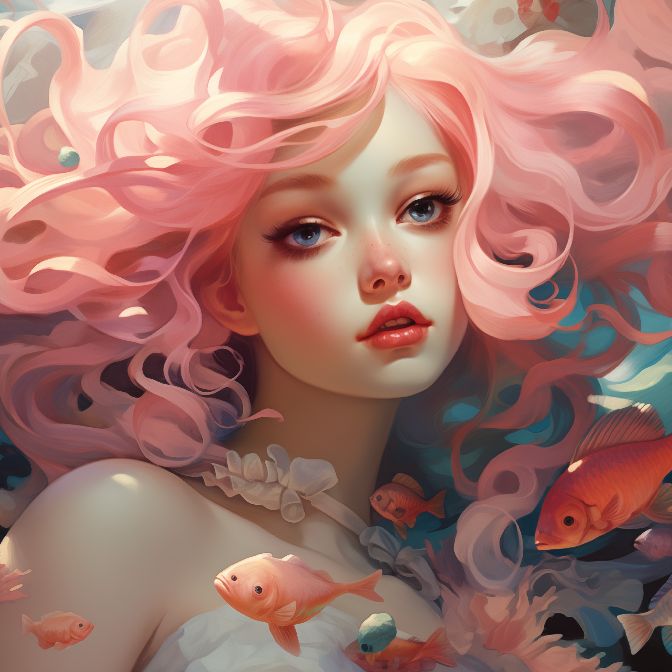 Download Ai Drawing Woman Fish Colors Wallpaper in 2732x2732 Resolution