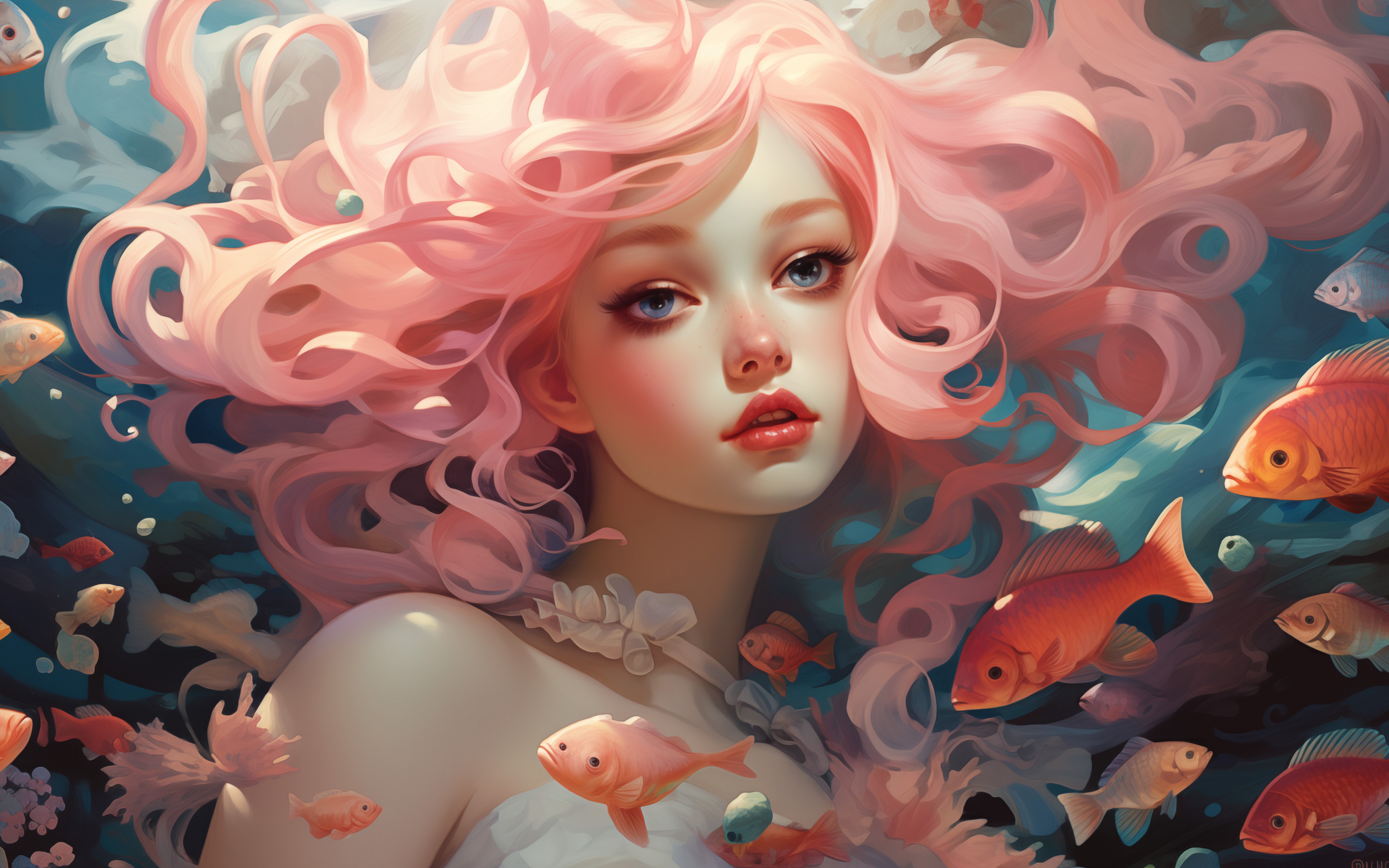 Download Ai Drawing Woman Fish Colors Wallpaper in 3840x2400 Resolution