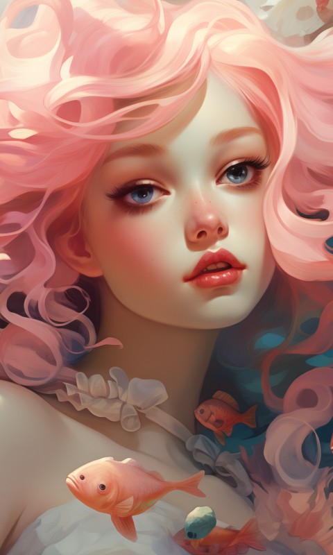 Download Ai Drawing Woman Fish Colors Wallpaper in 480x800 Resolution
