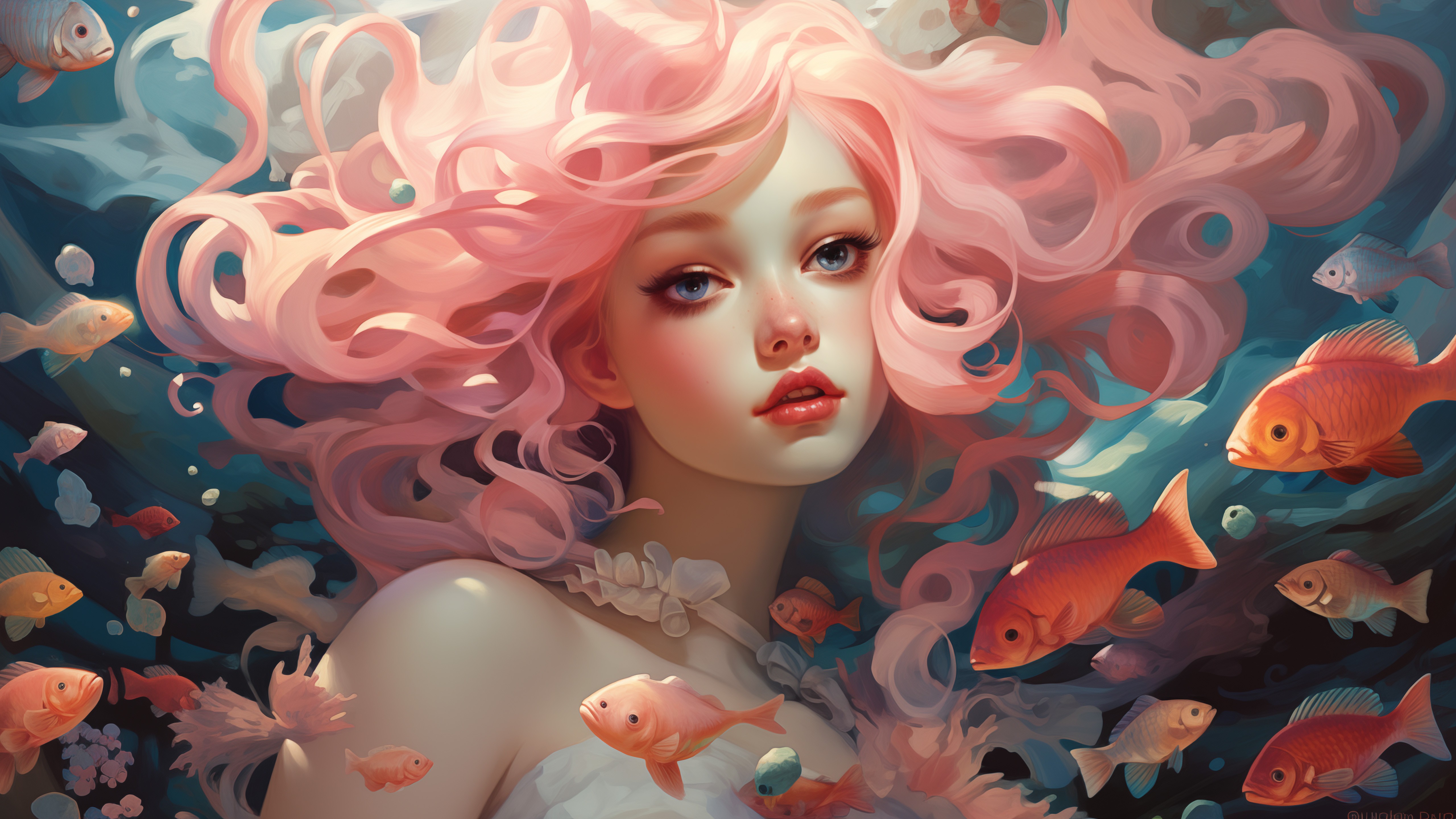 Download Ai Drawing Woman Fish Colors Wallpaper in 5120x2880 Resolution