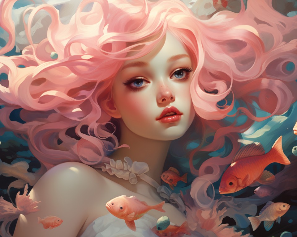 Download Ai Drawing Woman Fish Colors Wallpaper in 960x768 Resolution