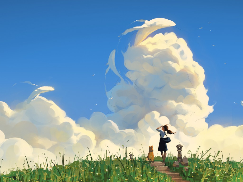 Download Whale Clouds Sky Digital Art Wallpaper in 1024x768 Resolution