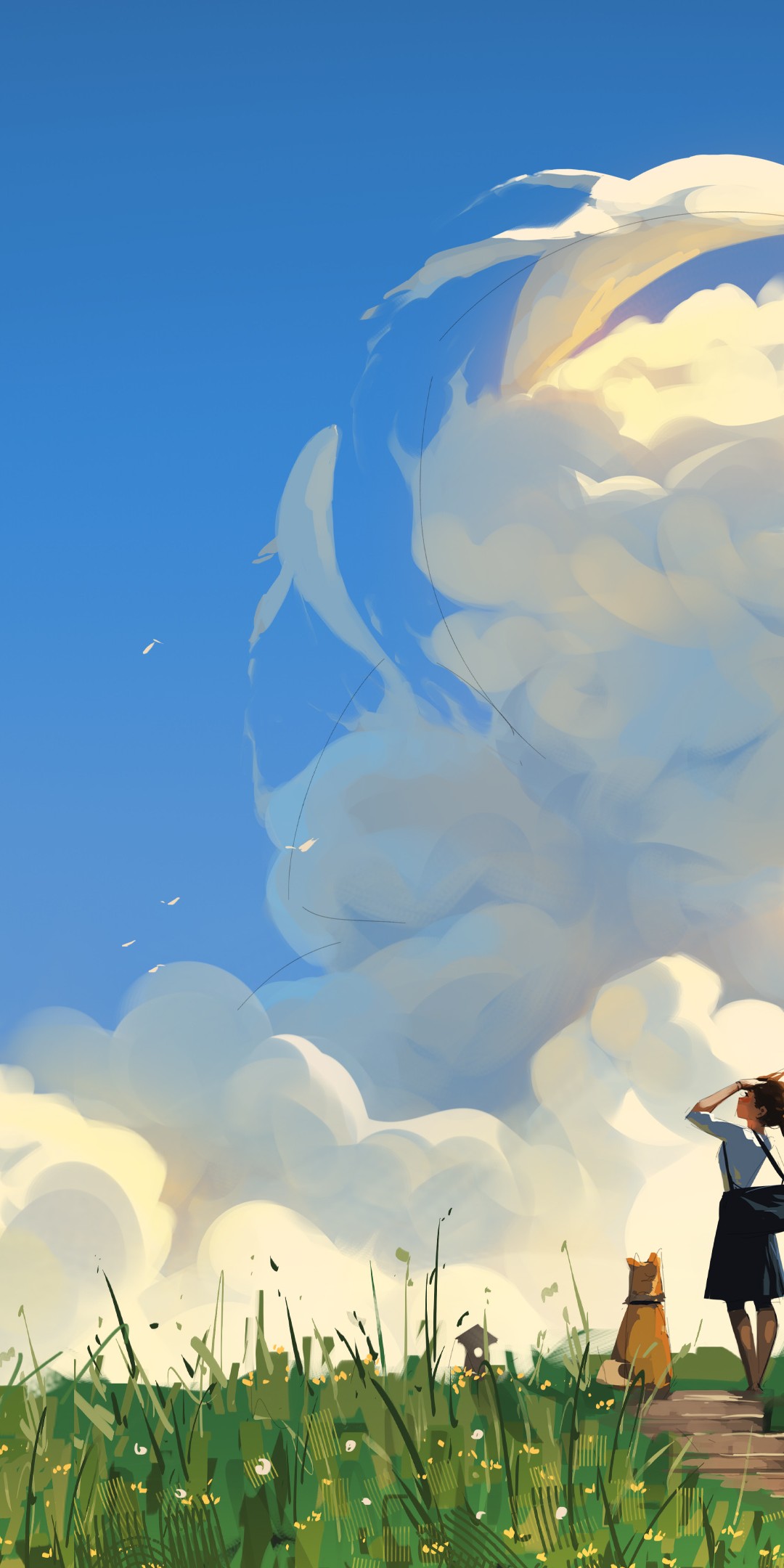 Download Whale Clouds Sky Digital Art Wallpaper in 1080x2160 Resolution