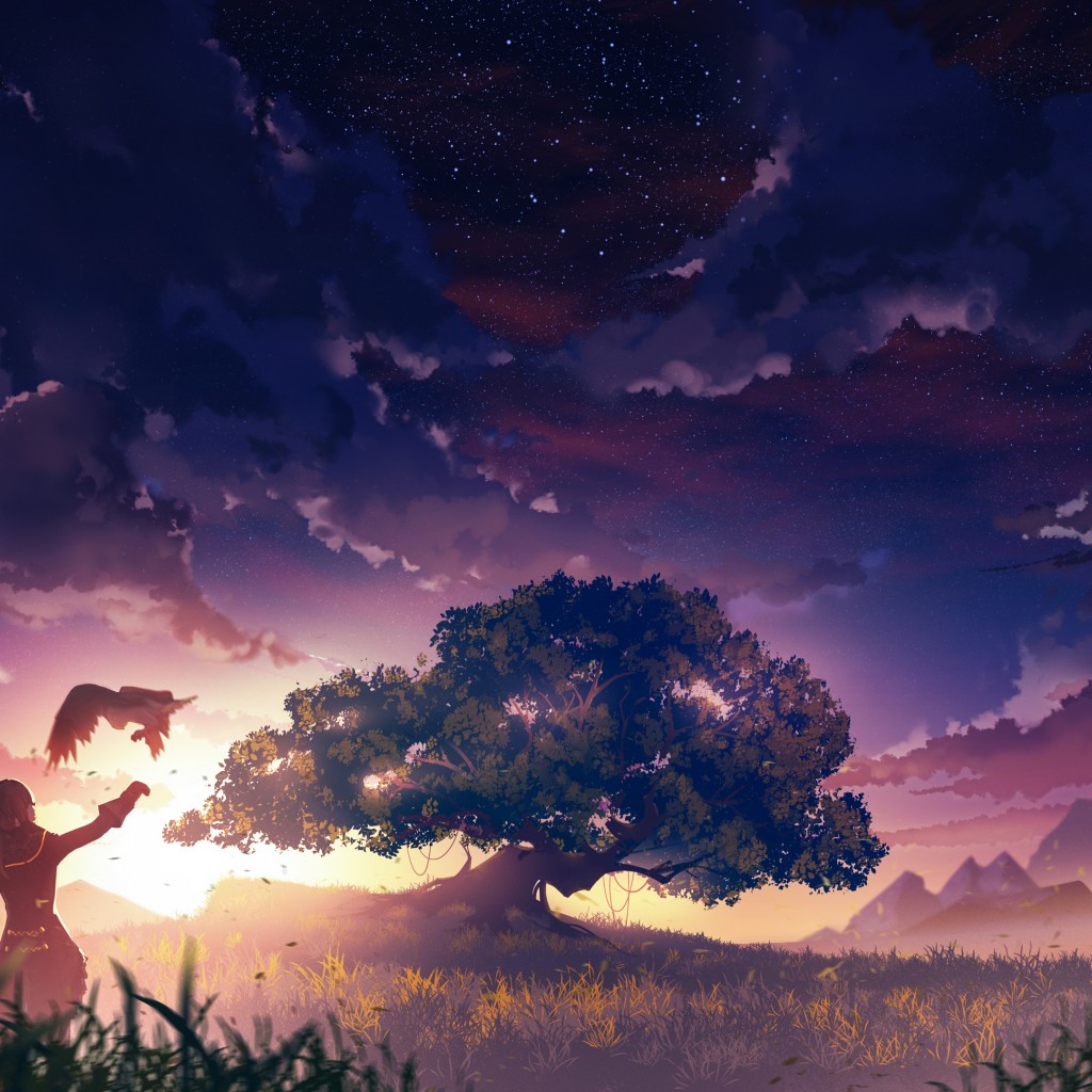 Download Genshin Impact Artwork Tree Stars Wallpaper In 1024x1024 Resolution