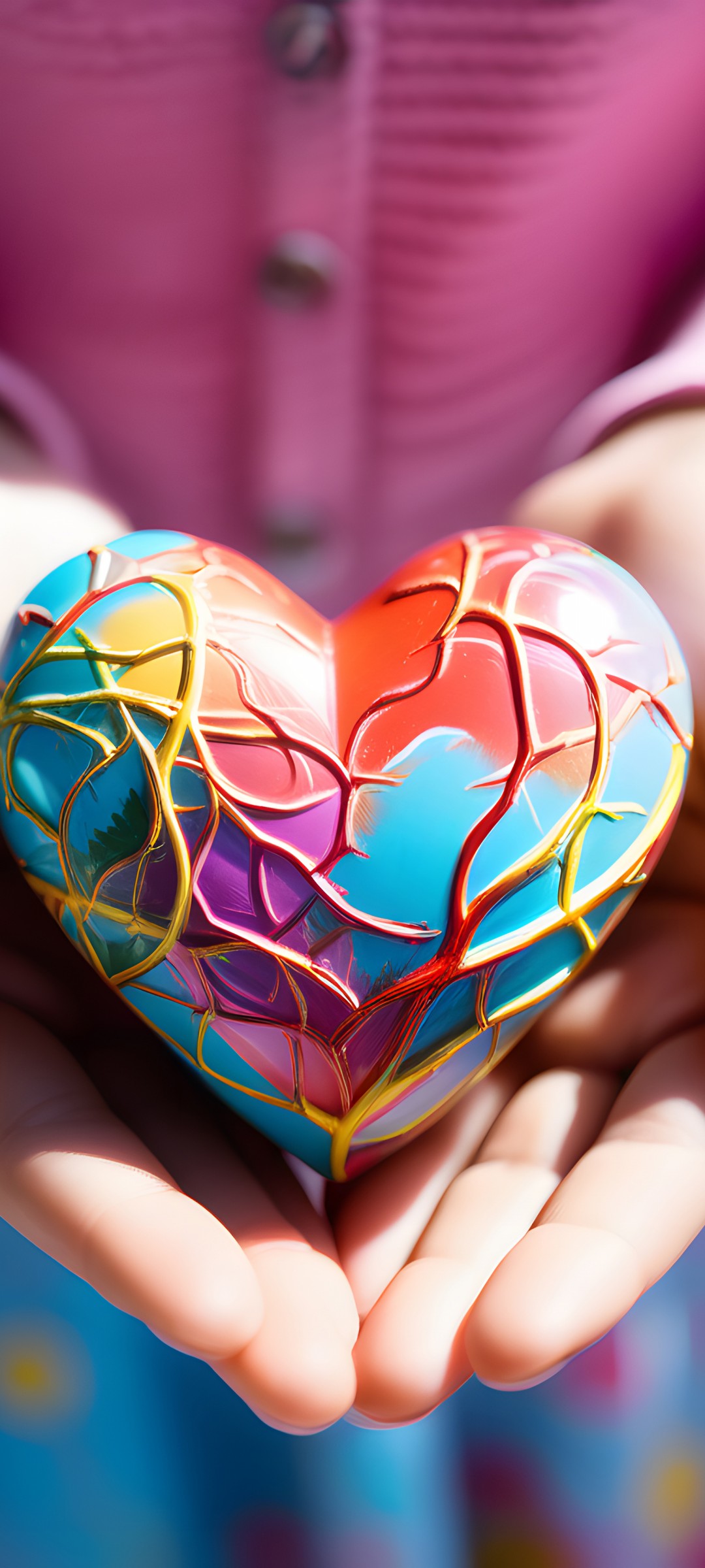 Download Colorful Heart Hand 3D Art Wallpaper in 1080x2400 Resolution