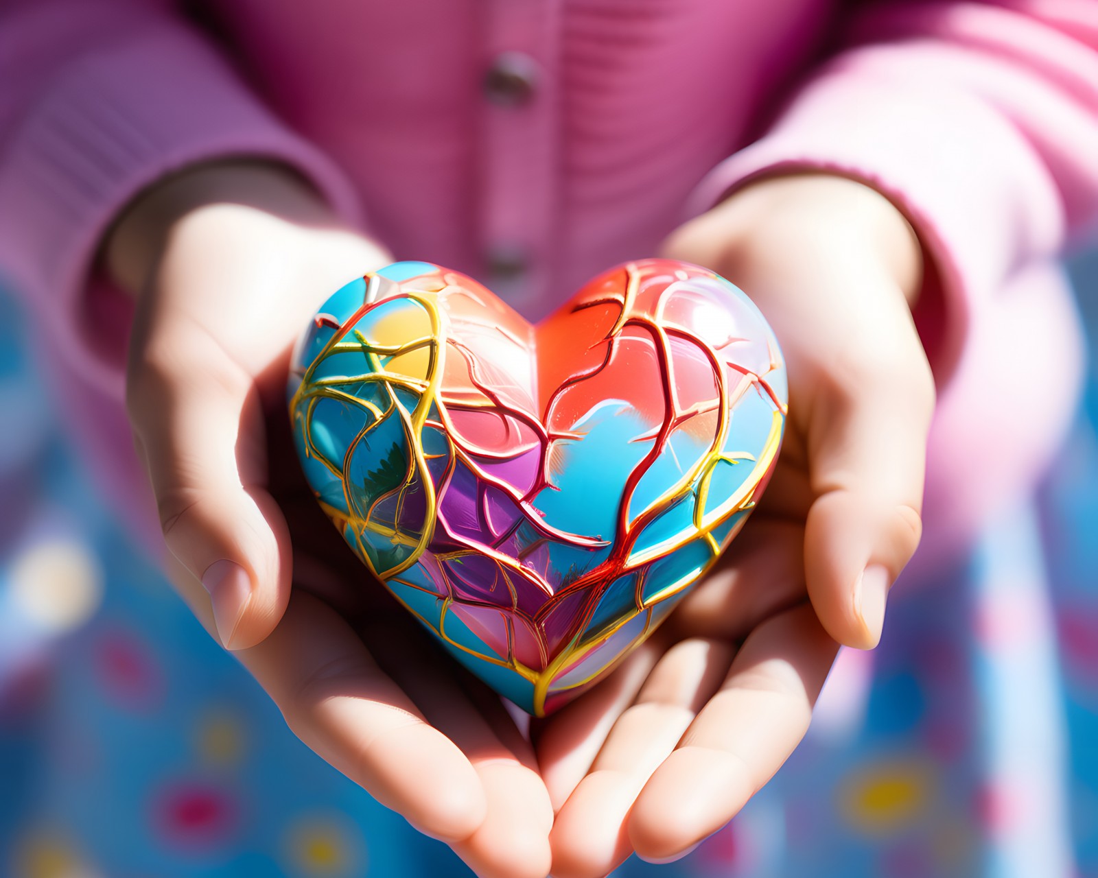 Download Colorful Heart Hand 3D Art Wallpaper in 1600x1280 Resolution