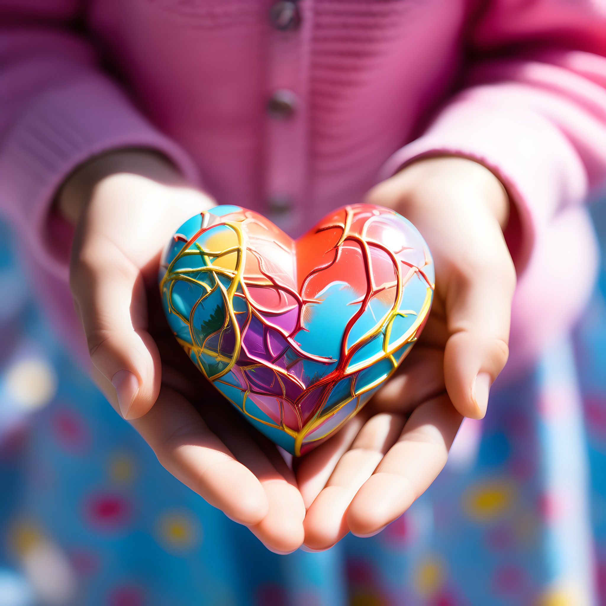 Download Colorful Heart Hand 3D Art Wallpaper in 2048x2048 Resolution