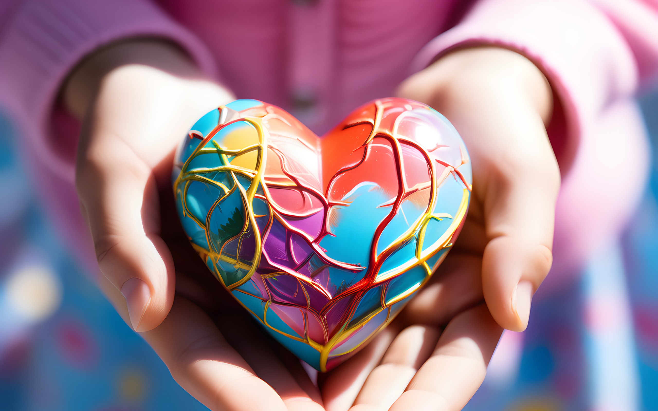 Download Colorful Heart Hand 3D Art Wallpaper in 2560x1600 Resolution