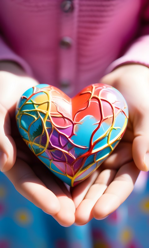 Download Colorful Heart Hand 3D Art Wallpaper in 480x800 Resolution
