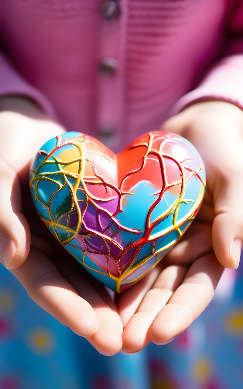 Download Colorful Heart Hand 3D Art Wallpaper in 800x1280 Resolution