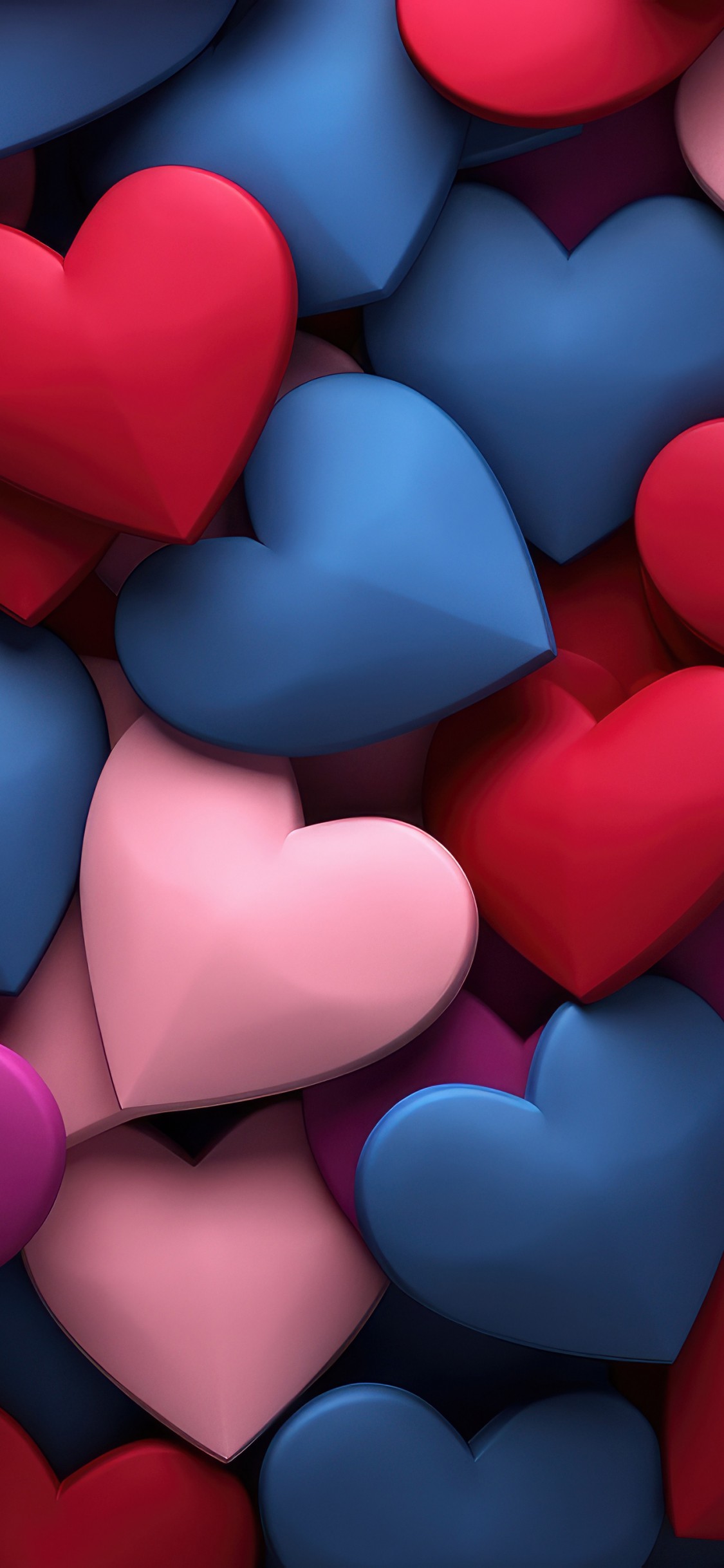 Download 3D Colorful Hearts Ai Art Wallpaper in 1125x2436 Resolution