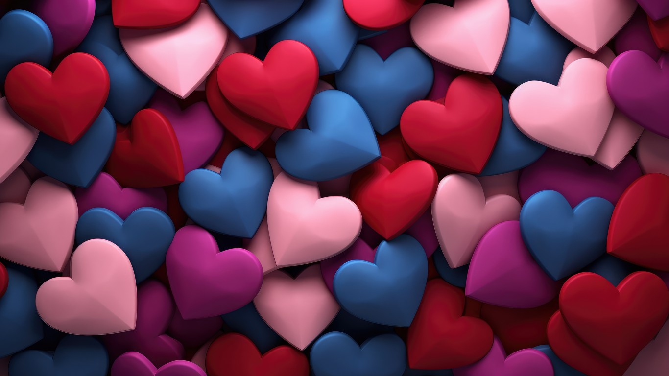 Download 3D Colorful Hearts Ai Art Wallpaper in 1366x768 Resolution