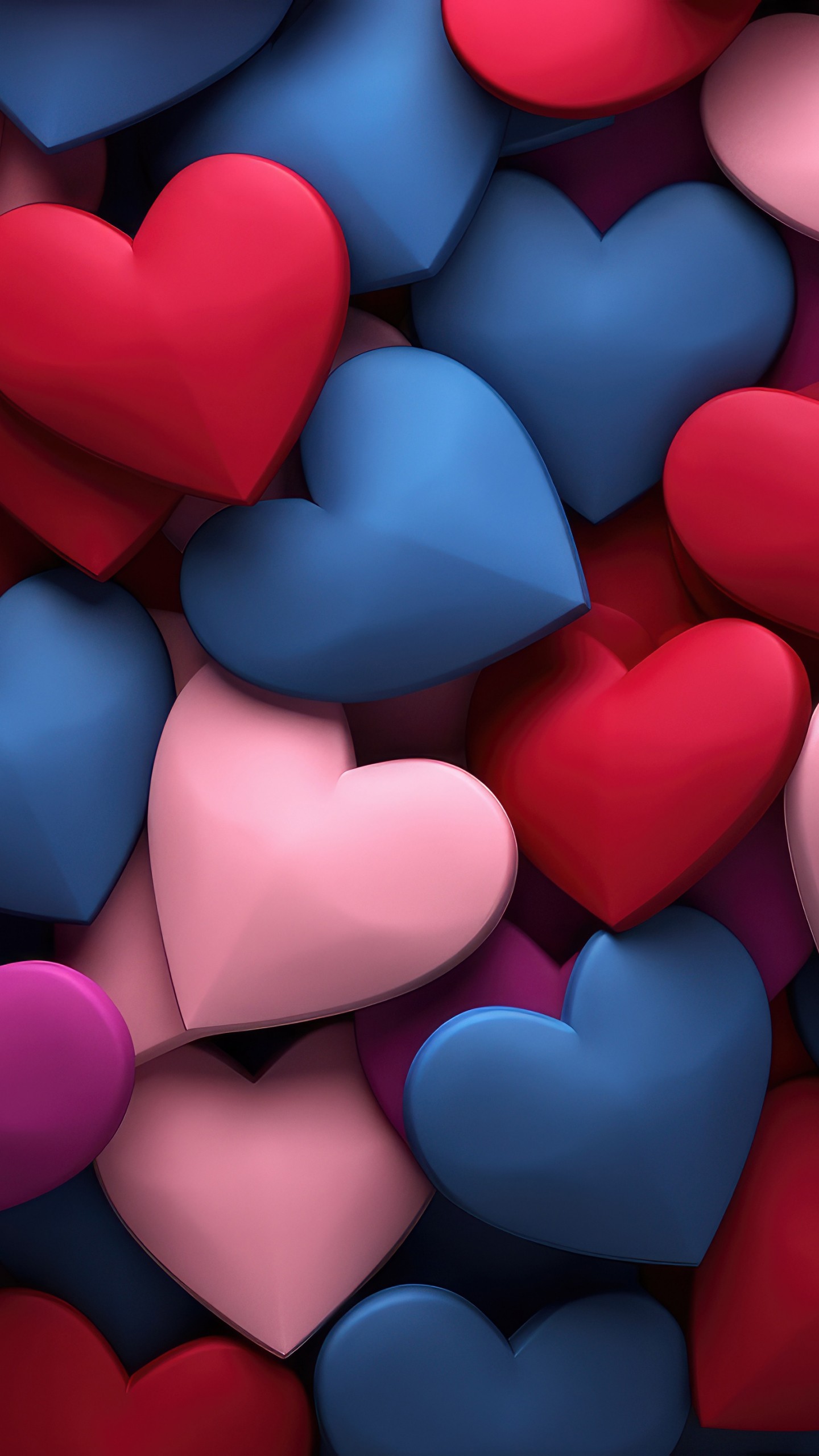 Download 3D Colorful Hearts Ai Art Wallpaper in 1440x2560 Resolution
