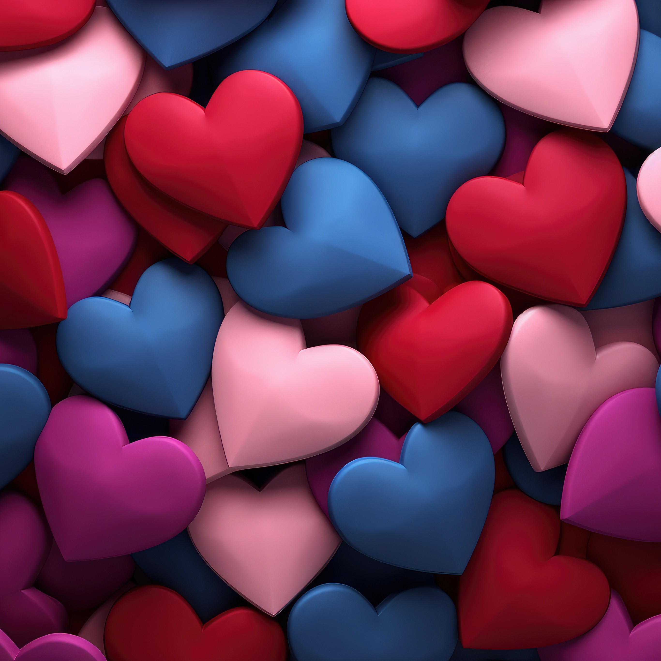 Download 3D Colorful Hearts Ai Art Wallpaper in 2732x2732 Resolution