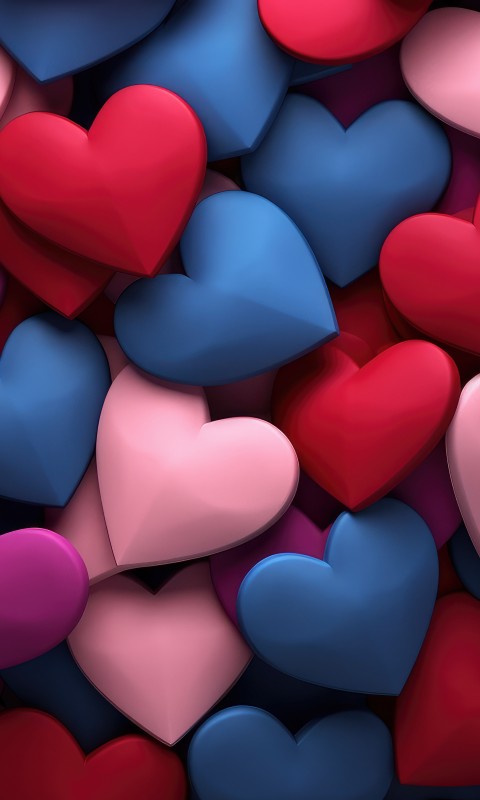 Download 3D Colorful Hearts Ai Art Wallpaper in 480x800 Resolution